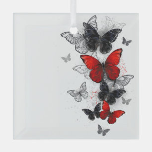 Flying Black en Red Morpho Vlinders Glas Ornament