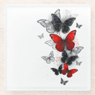 Flying Black en Red Morpho Vlinders Glazen Onderzetter
