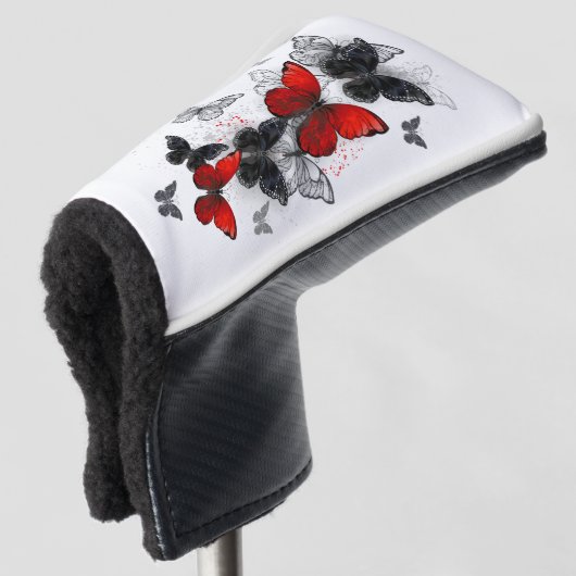Flying Black en Red Morpho Vlinders Golfheadcover (3/4 voorkant)