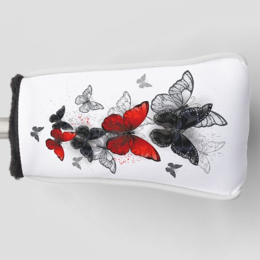 Flying Black en Red Morpho Vlinders Golfheadcover (Voorkant)