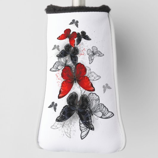 Flying Black en Red Morpho Vlinders Golfheadcover (Draai 90)