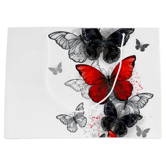 Flying Black en Red Morpho Vlinders Groot Cadeauzakje (Voorkant)