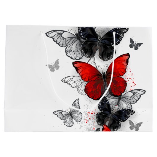 Flying Black en Red Morpho Vlinders Groot Cadeauzakje (Achterkant)