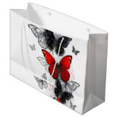 Flying Black en Red Morpho Vlinders Groot Cadeauzakje (Voorkant Gekanteld)