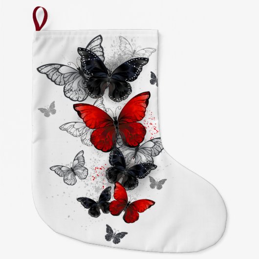 Flying Black en Red Morpho Vlinders Grote Kerstsok (Voorkant)