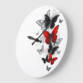 Flying Black en Red Morpho Vlinders Grote Klok (Hoek)