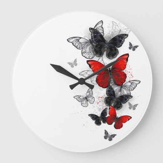 Flying Black en Red Morpho Vlinders Grote Klok (Voorkant)