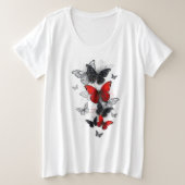 Flying Black en Red Morpho Vlinders Grote Maat T-shirt (Design voorkant)
