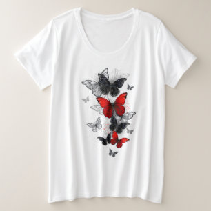 Flying Black en Red Morpho Vlinders Grote Maat T-shirt