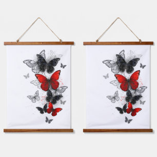 Flying Black en Red Morpho Vlinders Hangend Wandkleed