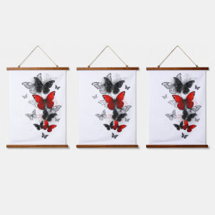 Flying Black en Red Morpho Vlinders Hangend Wandkleed