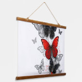 Flying Black en Red Morpho Vlinders Hangend Wandkleed (Gebogen)