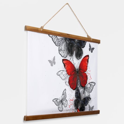 Flying Black en Red Morpho Vlinders Hangend Wandkleed (Gebogen)