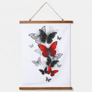 Flying Black en Red Morpho Vlinders Hangend Wandkleed