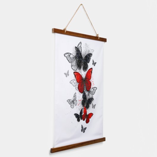 Flying Black en Red Morpho Vlinders Hangend Wandkleed (Gebogen)
