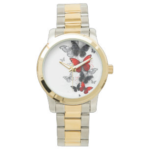 Flying Black en Red Morpho Vlinders Horloge