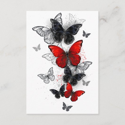 Flying Black en Red Morpho Vlinders Informatiekaartje (Voorkant)