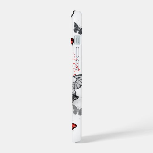 Flying Black en Red Morpho Vlinders iPhone 15 Case (Linkerkant)