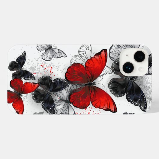 Flying Black en Red Morpho Vlinders iPhone Hoesje (Achterkant horizontaal)