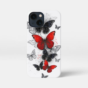 Flying Black en Red Morpho Vlinders iPhone 13 Mini Hoesje