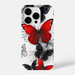Flying Black en Red Morpho Vlinders iPhone 14 Plus Hoesje