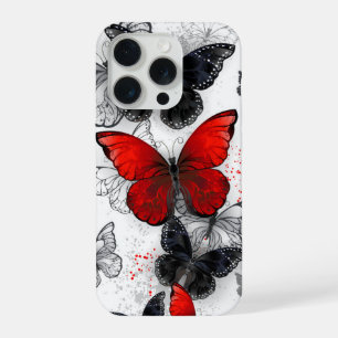 Flying Black en Red Morpho Vlinders iPhone 15 Pro Case