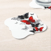 Flying Black en Red Morpho Vlinders Kartonnen Onderzetters (Gekanteld)
