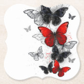 Flying Black en Red Morpho Vlinders Kartonnen Onderzetters (Voorkant)
