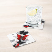 Flying Black en Red Morpho Vlinders Kartonnen Onderzetters (Insitu)