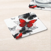 Flying Black en Red Morpho Vlinders Kartonnen Onderzetters (Schuin)