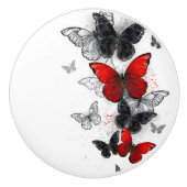 Flying Black en Red Morpho Vlinders Keramische Knop (Voorkant)