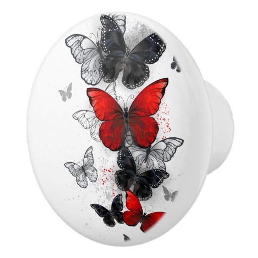 Flying Black en Red Morpho Vlinders Keramische Knop (Rechts)