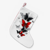 Flying Black en Red Morpho Vlinders Kleine Kerstsok (Voorkant (Hangend))