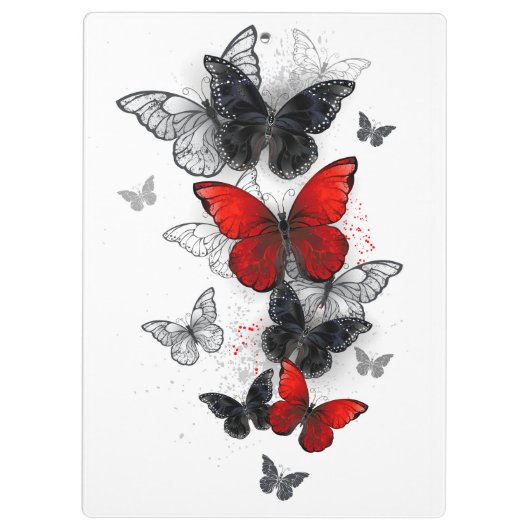 Flying Black en Red Morpho Vlinders Klembord (Achterkant)