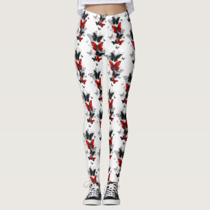 Flying Black en Red Morpho Vlinders Leggings