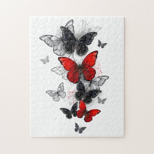 Flying Black en Red Morpho Vlinders Legpuzzel (Verticaal)