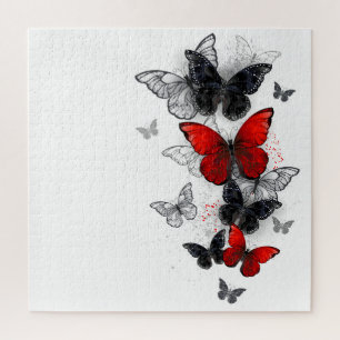 Flying Black en Red Morpho Vlinders Legpuzzel
