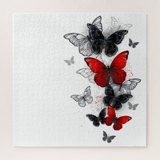 Flying Black en Red Morpho Vlinders Legpuzzel (Verticaal)