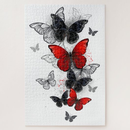 Flying Black en Red Morpho Vlinders Legpuzzel (Verticaal)