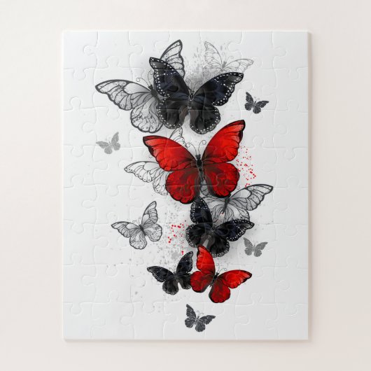 Flying Black en Red Morpho Vlinders Legpuzzel (Verticaal)