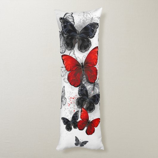 Flying Black en Red Morpho Vlinders Lichaamskussen (Achterkant (Verticaal))