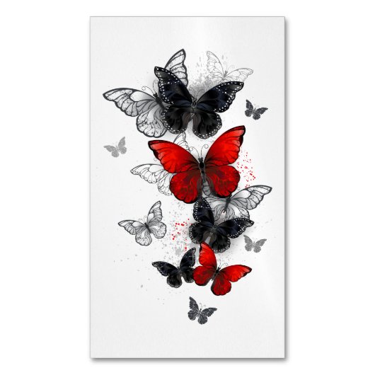 Flying Black en Red Morpho Vlinders Magnetisch Visitekaartje (Voorkant Verticaal)