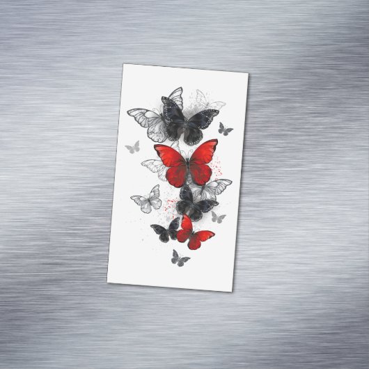 Flying Black en Red Morpho Vlinders Magnetisch Visitekaartje (Voorbeeld)