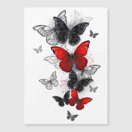Flying Black en Red Morpho Vlinders Magnetische Uitnodiging (Voorkant)