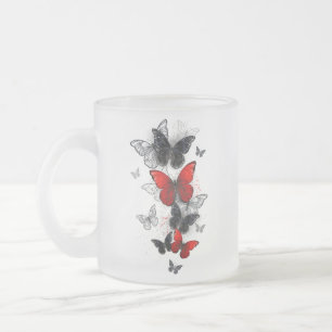 Flying Black en Red Morpho Vlinders Matglas Koffiemok