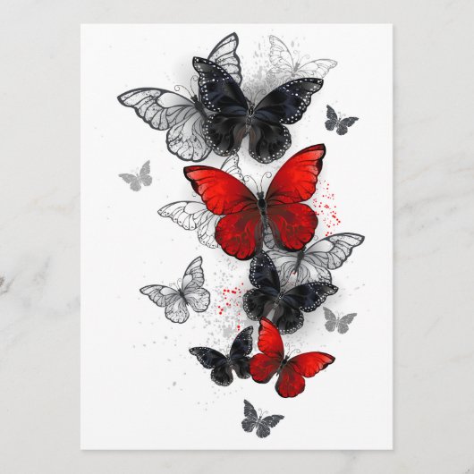 Flying Black en Red Morpho Vlinders Menu (Voorkant)