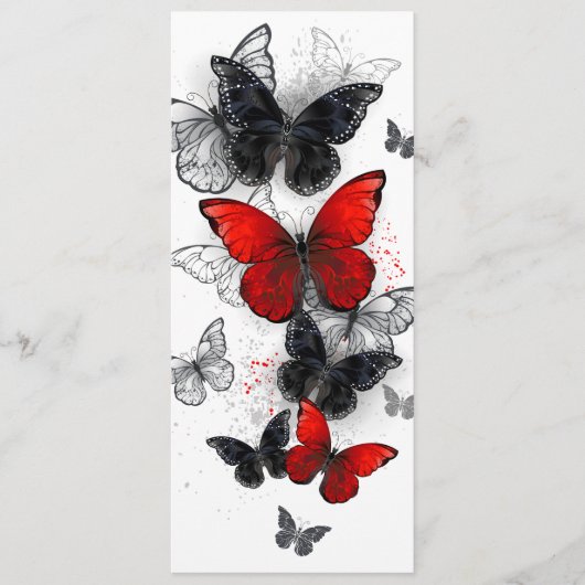 Flying Black en Red Morpho Vlinders Menu (Voorkant)