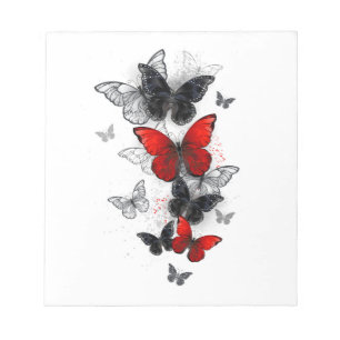 Flying Black en Red Morpho Vlinders Notitieblok