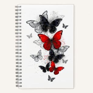 Flying Black en Red Morpho Vlinders Notitieboek