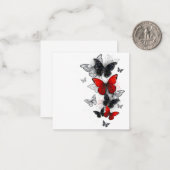 Flying Black en Red Morpho Vlinders Notitiekaartje (Voorkant / Achterkant in situ)